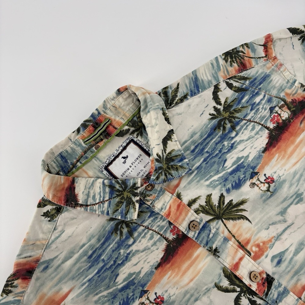 Denim & Flower Ricky Singh Slim Fit Short Sleeve Button Down Tropical Hawaiian
